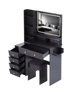 Large Vanity Table with Charging Station and LED Mirror (41