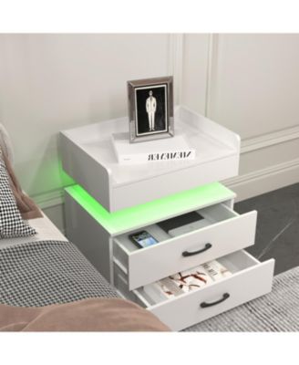 LED Nightstand with 2 Drawers and Storage