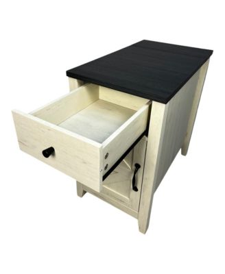 Farmhouse Bedside Table with Charging Station, Barn Door Nightstand with Drawer