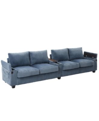 Corduroy Sofa Couch 133" w/ USB Storage & Cup Holders