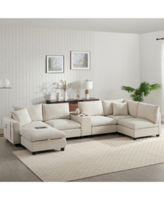 140" Modular Sectional Sofa w/ Ottoman Storage & USB