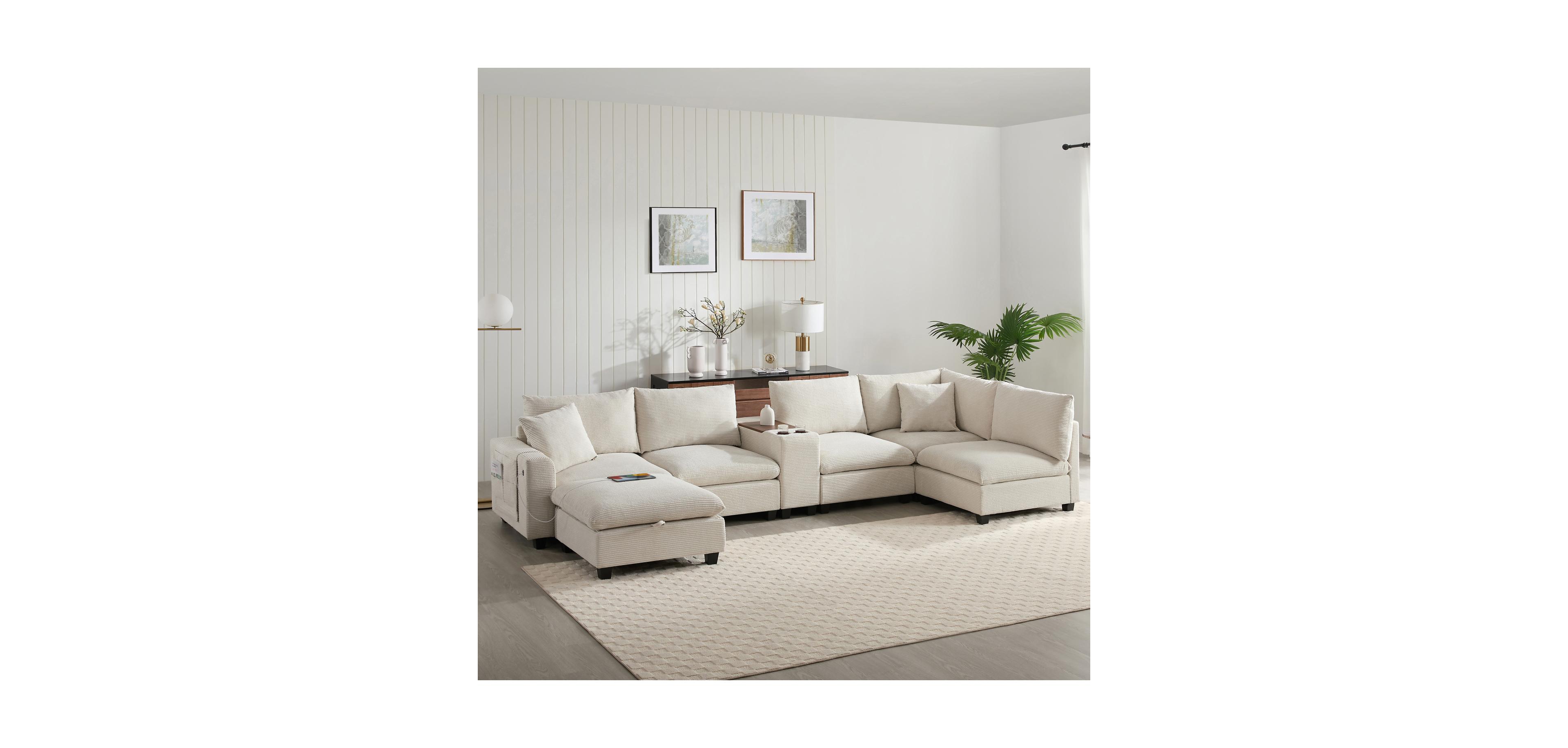 Streamdale Furniture 140'' Modular Sectional Sofa w/ Ottoman Storage and Usb