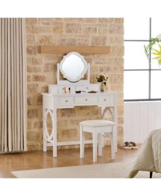 Compact Vanity Table with Reversible Mirror & Stool