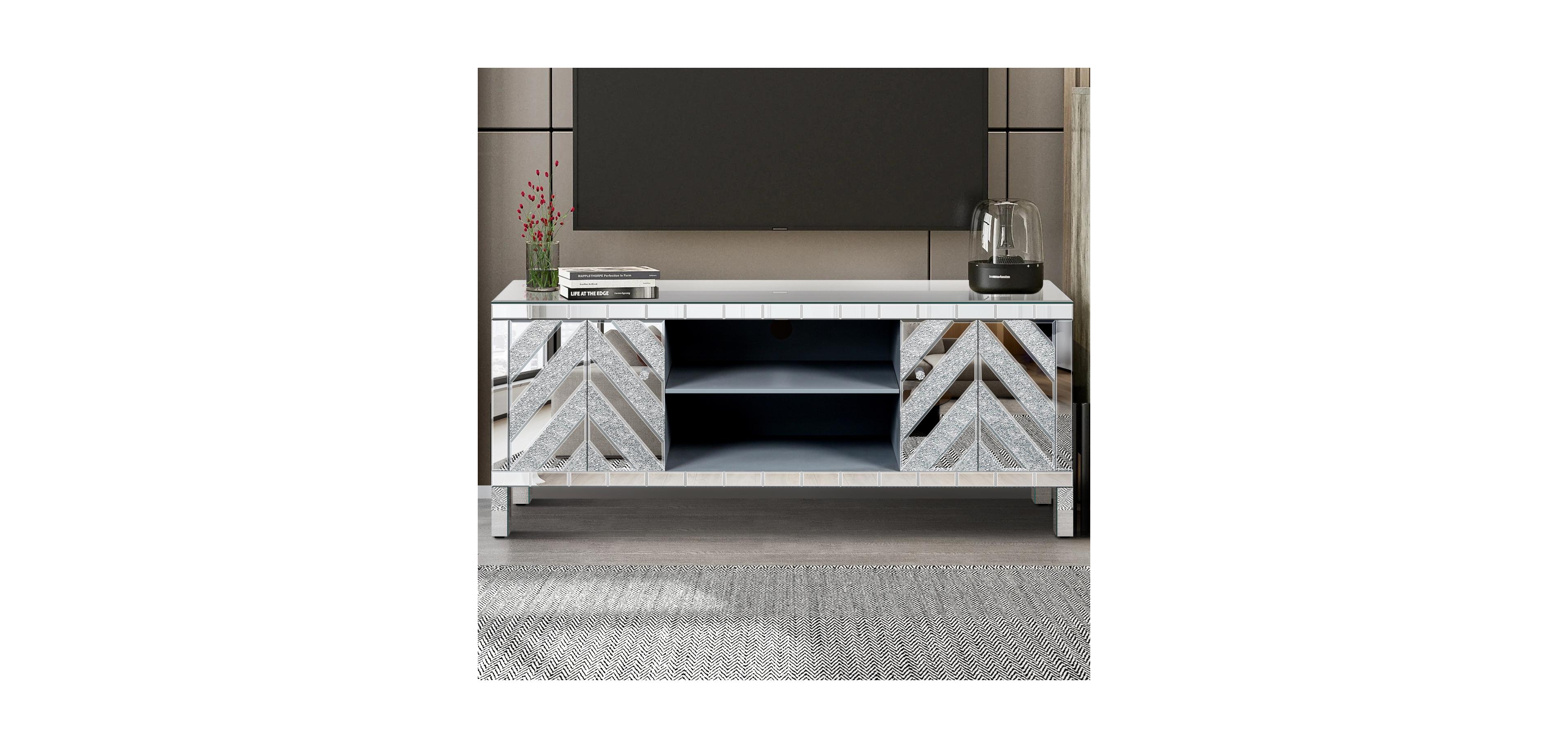 Streamdale Furniture 47" Mirror Tv Console - Doors Open Storage