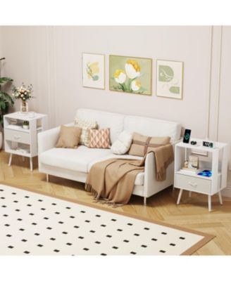 Nightstand with Charging LED & Fabric Drawers