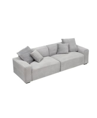 104" Grey Corduroy 4-Seat Sofa with Pillows