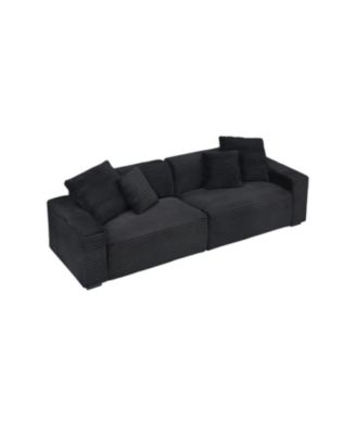Black Corduroy 4-Seat Sofa with Pillows
