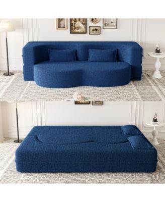 Teddy Fabric Foam Sleeper Sofa Bed with 2 Pillows