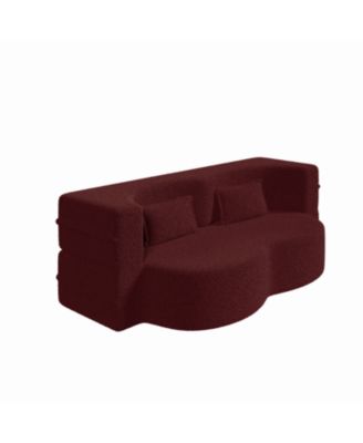Teddy Fabric Convertible Sleeper Sofa Bed with 2 Pillows - Burgundy