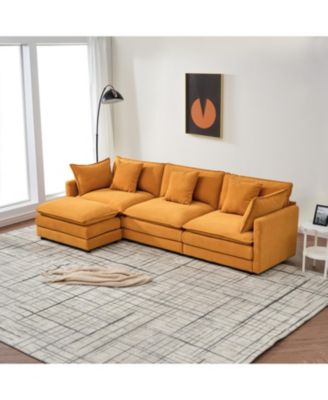 Chenille Cloud Modular Sofa (Orange 110" L-Shape)