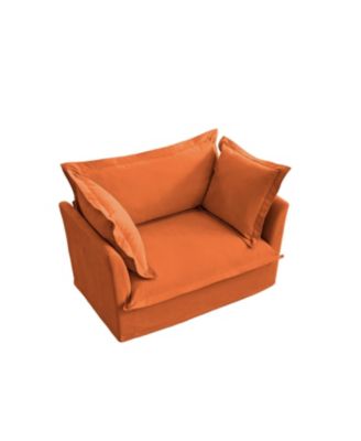 Orange Chenille Slipcovered Armchair with Pillows