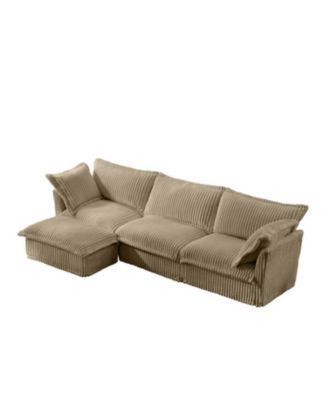 L-Shaped Slipcovered Sectional Sofa Camel Corduroy
