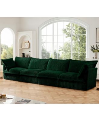 Green Corduroy Slipcovered 4-Seater Sofa