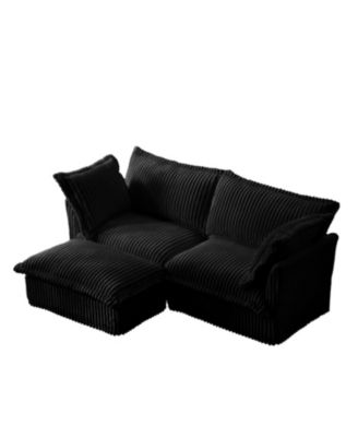 Slipcovered Sectional Sofa with Ottoman - Black Corduroy
