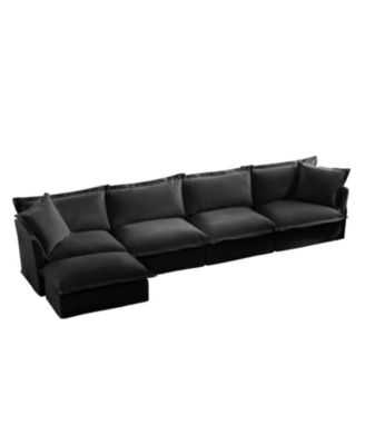 Slipcovered L Shape Chenille Sectional Sofa Couch - Black