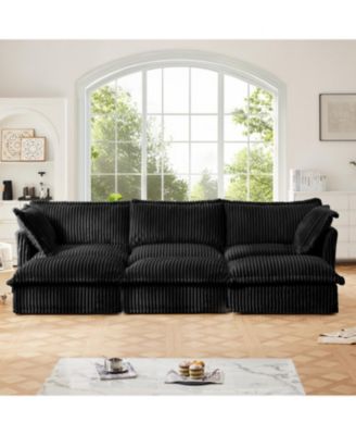 Slipcovered 3-Seat Sleeper Sofa with Ottomans - Black Corduroy
