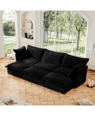 Slipcovered 3-Seat Sleeper Sofa with Ottomans - Black Corduroy