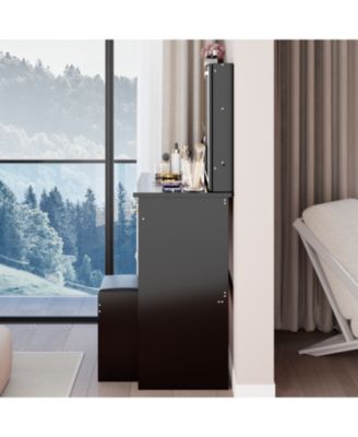 37" Vanity Table with Mirror Stool & Storage