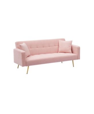 71.7 - inch Pink Teddy Fleece Sofa Bed with Two Complimentary Throw Pillows