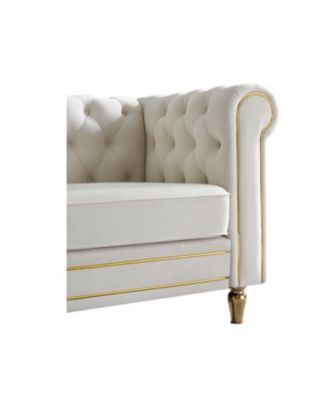 Chesterfield Velvet Sofa 84.65 inch for Living Room Beige Color