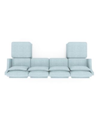 Sky Blue Chenille 4-Seater Sofa with Ottoman