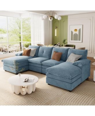 Chenille U-Shaped Sectional Sofa with Adjustable Pillows