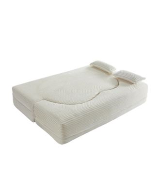 Convertible Corduroy Floor Sofa Bed with Pillows - Beige