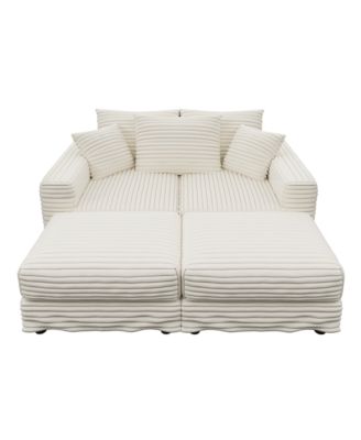 Plush Corduroy 3-Seat Sofa with Ottomans