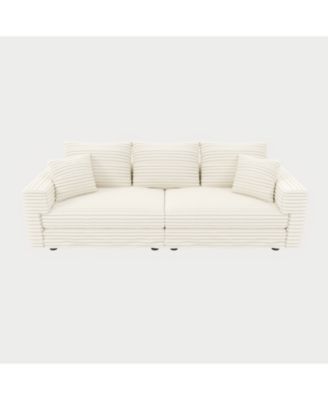 Plush Corduroy 3-Seat Sofa w/ Ottomans - Modern Comfy Cloud Couch
