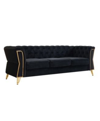 Modern Tufted Velvet Sofa 87.4 inch for Living Room Black Color