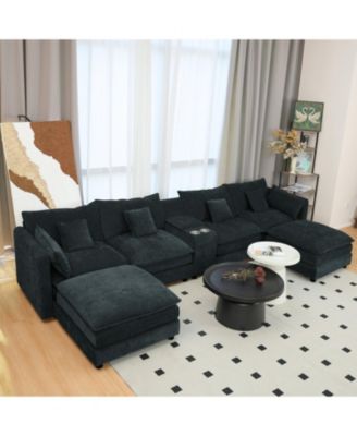 Streamdale U Shaped Cloud Couch, 144" Modular Chenille Sofa with Ottoman & Console