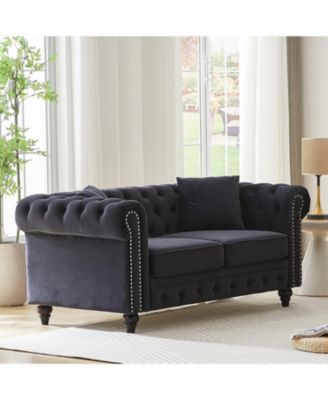 Modern Velvet Chesterfield Sofa with Nailhead Arms