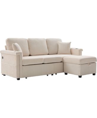 Streamdale L-Shaped Sectional Sofa w/ Storage Ottoman, USB, Cup Holder, Corduroy
