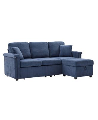 L-Shaped Sectional Sofa w/ Storage Ottoman, USB, Cup Holder, Corduroy