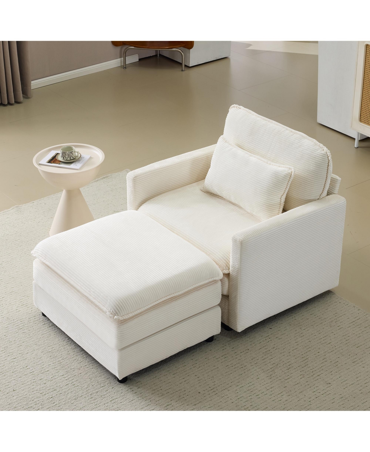 Streamdale Furniture 54" Plush Cloud Sofa with Ottoman & Cushions (Beige