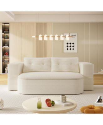 78.7" Foldable Corduroy Sofa Bed with Blanket & Pillows