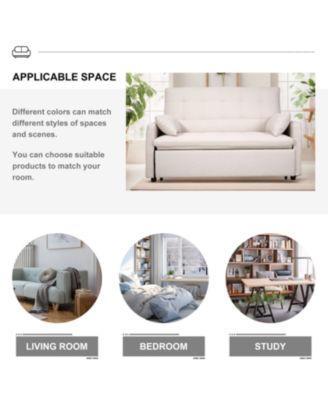 61" Fabric Sofa Bed with Storage Pockets & Adjustable Back