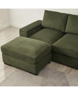 Streamdale Corduroy Sectional Sofa with Ottomans - Dark Green