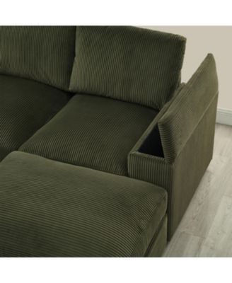 Streamdale Corduroy Sectional Sofa with Ottomans - Dark Green