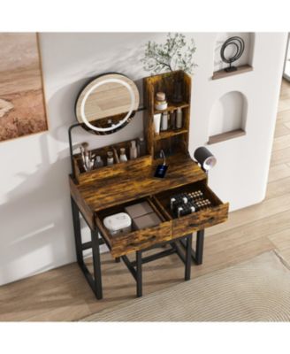 LED Lighted Makeup Vanity Table with Drawers & Chair