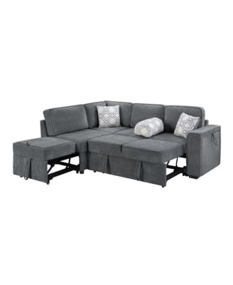 Streamdale Convertible Sectional Sofa Bed w/ Pull-Out Sleepers, Table, USB, Storage - Dark Gray