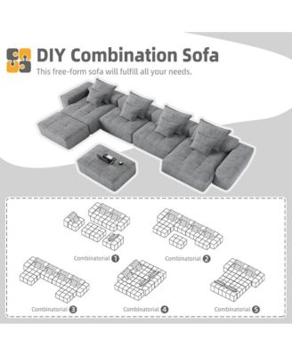  Modern Chenille Sectional Sofa with 8 Pillows, DIY Combination, GREY
