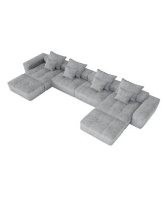  Modern Chenille Sectional Sofa with 8 Pillows, DIY Combination, GREY