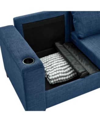 67.7" Modern Blue Loveseat with Cup Holder & Storage
