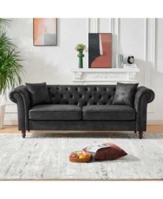 83" Chesterfield Tech Fabric Sofa, Mid Century Modern Couch
