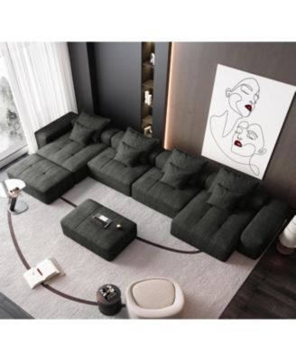 Modern Oversized Chenille Sectional Sofa w/ 8 Pillows, DIY, Black