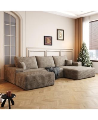 107" Cloud Sectional Sofa with Ottoman, Modern Upholstered Couch, Camel Corduroy