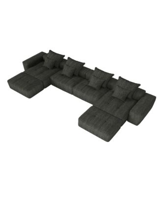 Modern Oversized Chenille Sectional Sofa w/ 8 Pillows, DIY, Black