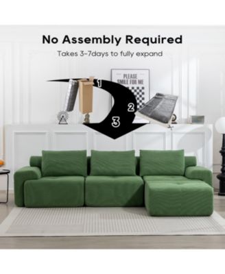 L-Shaped Corduroy Sectional Sofa Bed - Memory Foam, Steel Frame