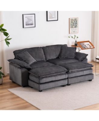 Corduroy 2-Seat Sofa w/ Pillows & Ottomans